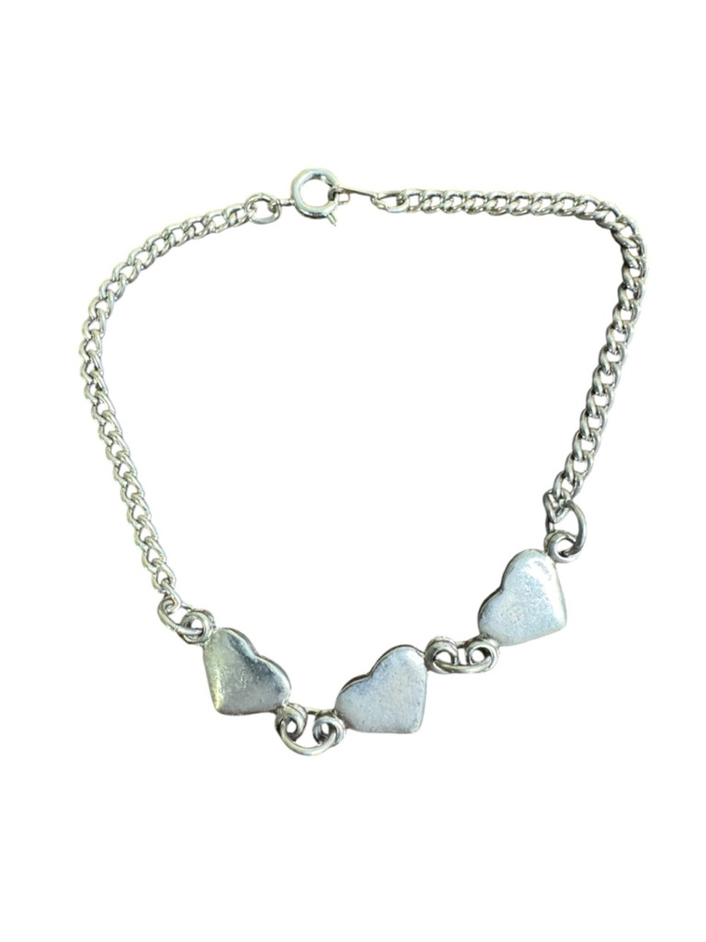 Vintage Silver Tone Heart Link Bracelet